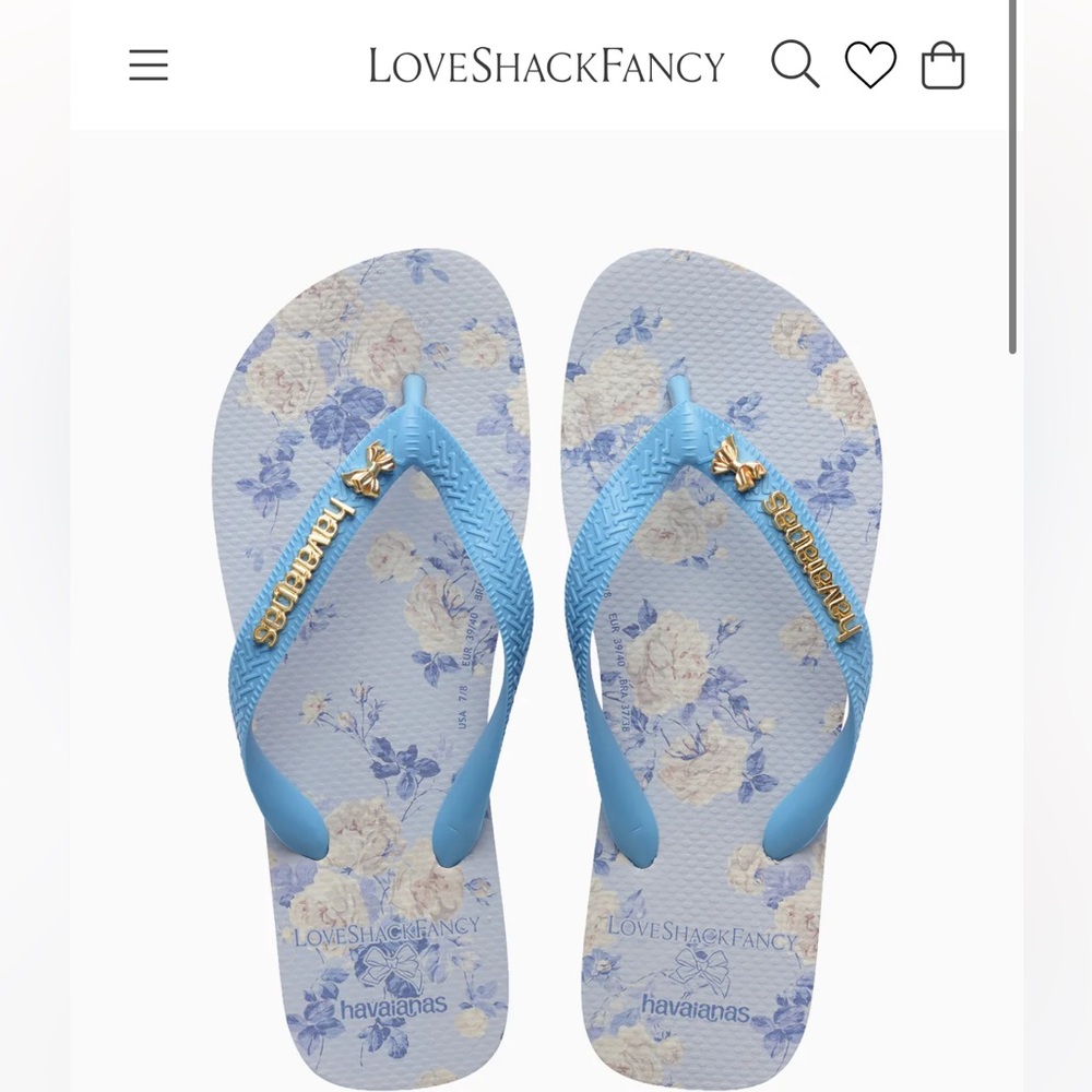 Love Shack Fancy Havaianas Blue Whisper Floral Design Sandals